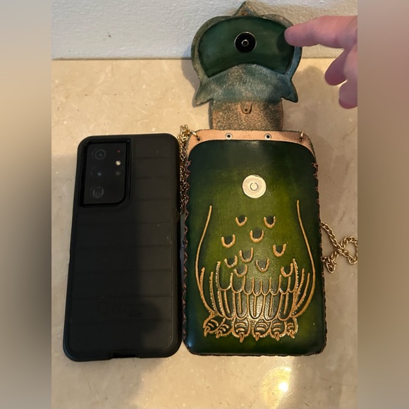Green, leather, Owl purse. 7x4” - Picture 8 of 12